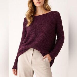Vince Textured Open Knit Alpaca Blend Sweater – Aubergine – Size L
